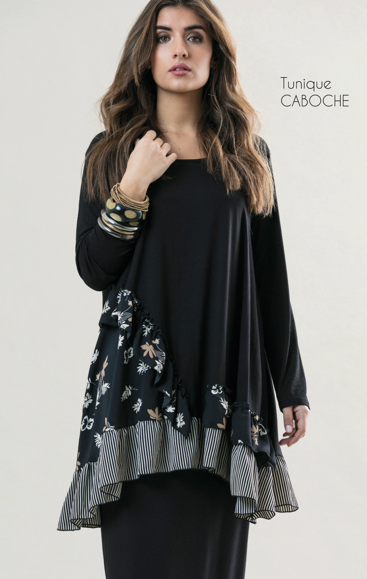 G!oze France: Asymmetrical Bouquet Of Ruffles Contrast Tunic (2 Left!) G_CABOUCHE