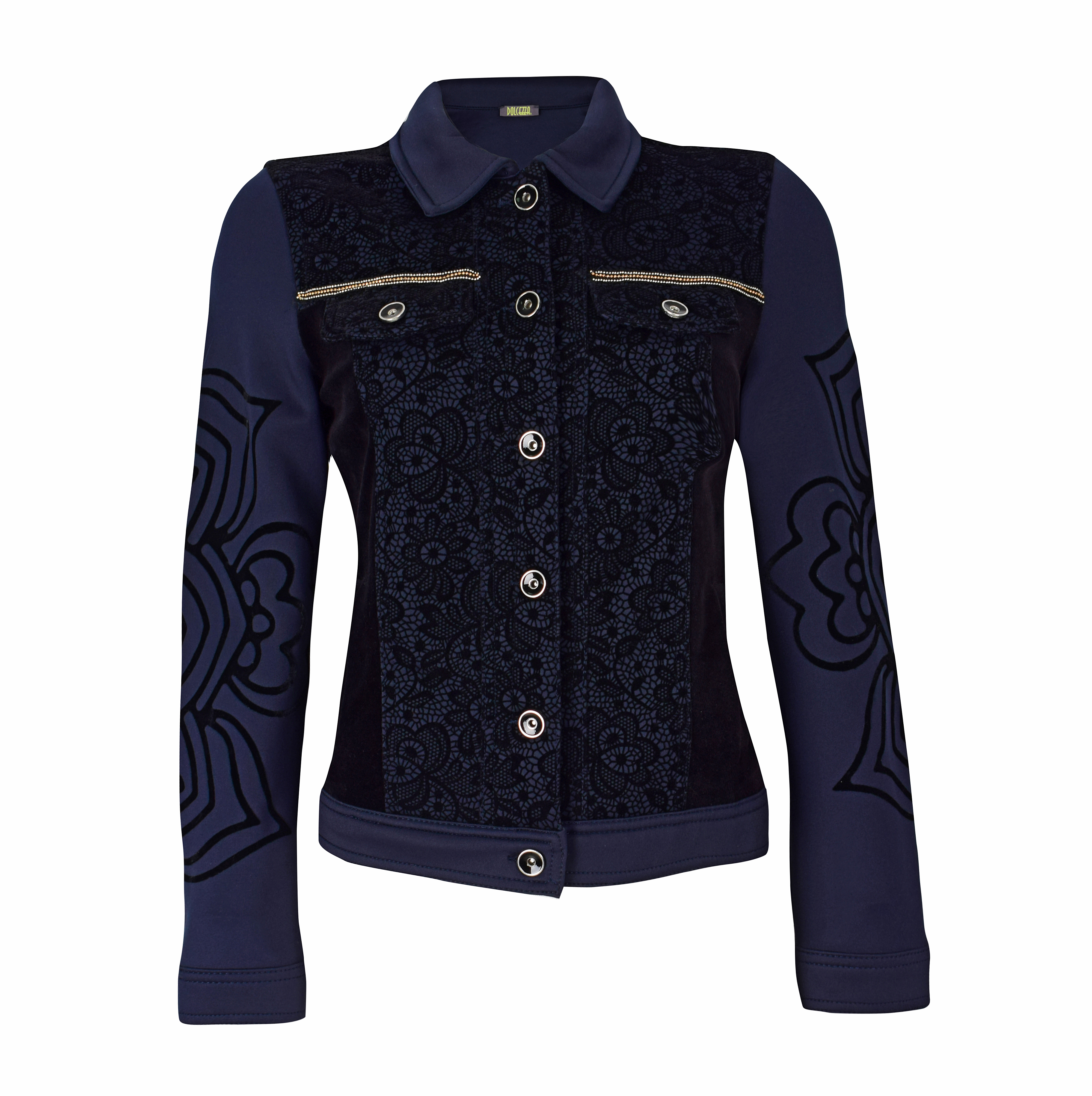 Dolcezza: Blue Velvet Engraved Petals Jacket (1 Left!) Dolcezza_59165