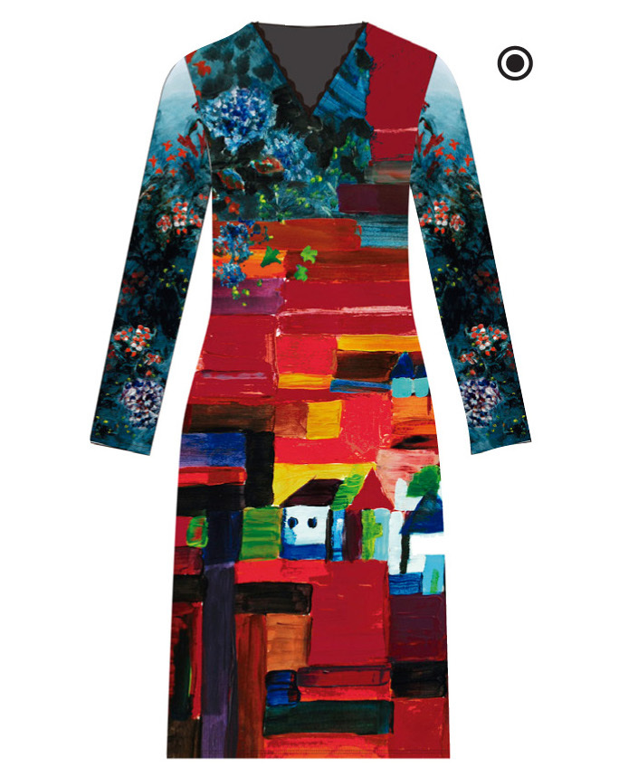 Maloka: French Fairytale Village Abstract Art Slip Dress