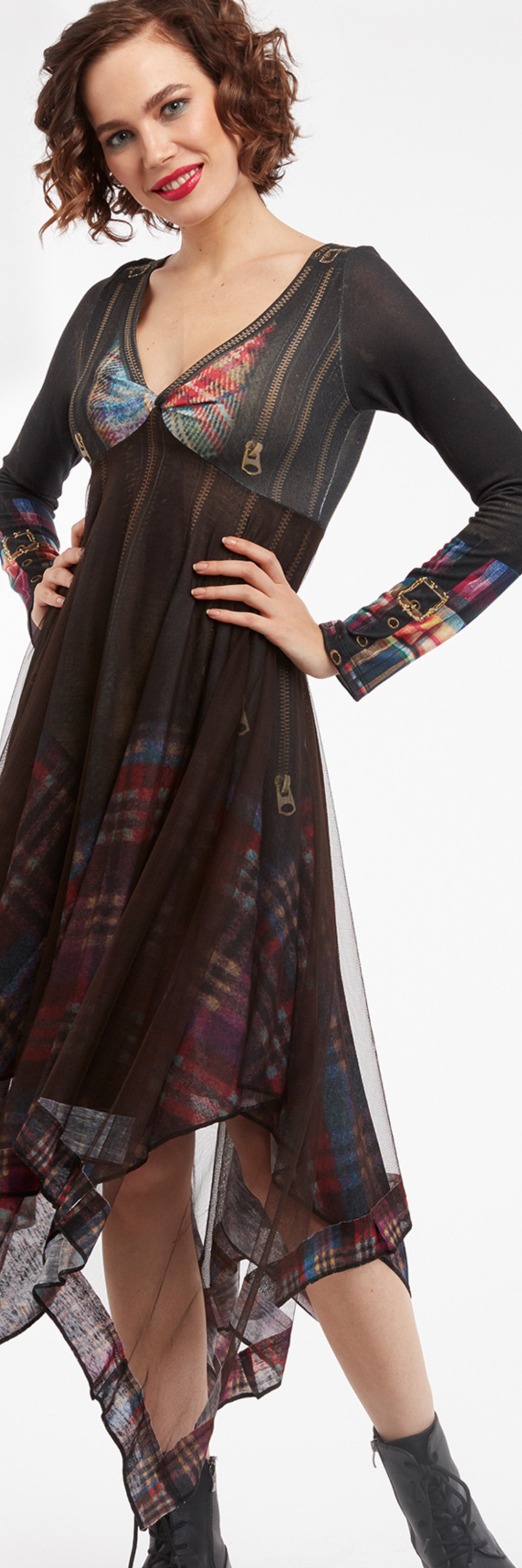 IPNG: Biker Chic Let It Snow Plaid Illusion Four Corners Dress