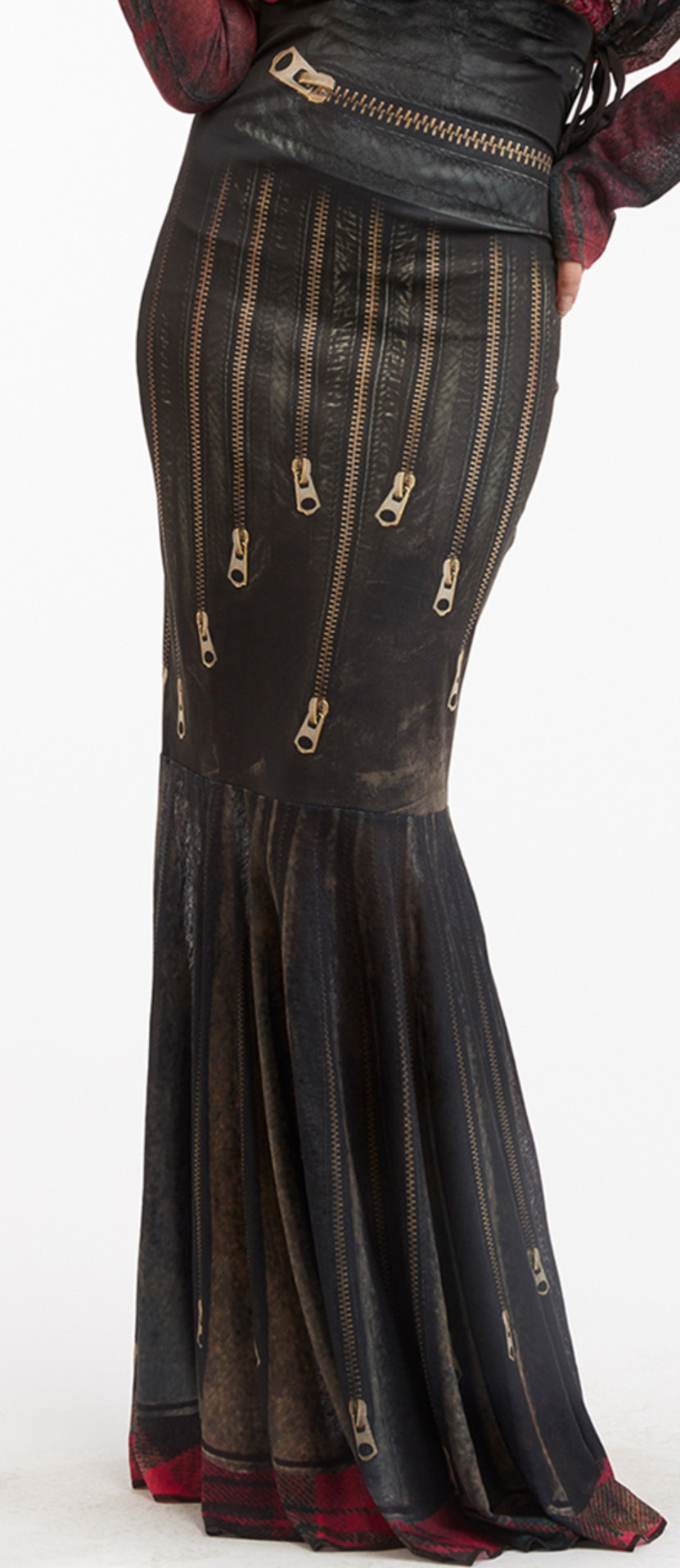 IPNG: Biker Chic Let It Snow Plaid Zip Illusion Long Ruffled Skirt IPNG_LISSKRL-008