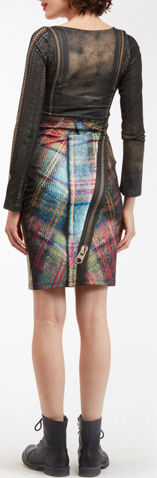 IPNG: Biker Chic Let It Snow Plaid Zip Illusion Skirt