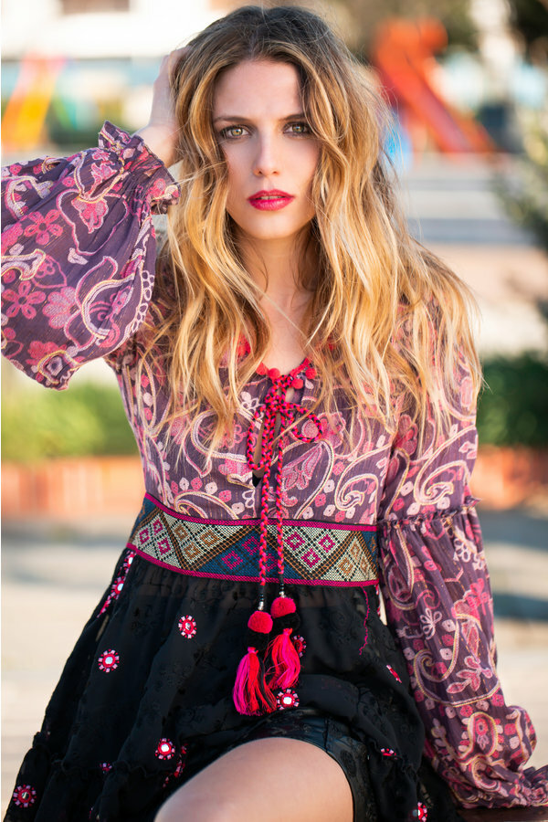 Savage Culture: Pink Pom Pom Puffed Sleeves Tunic SAVAGE_BLOUSE_POMPOM