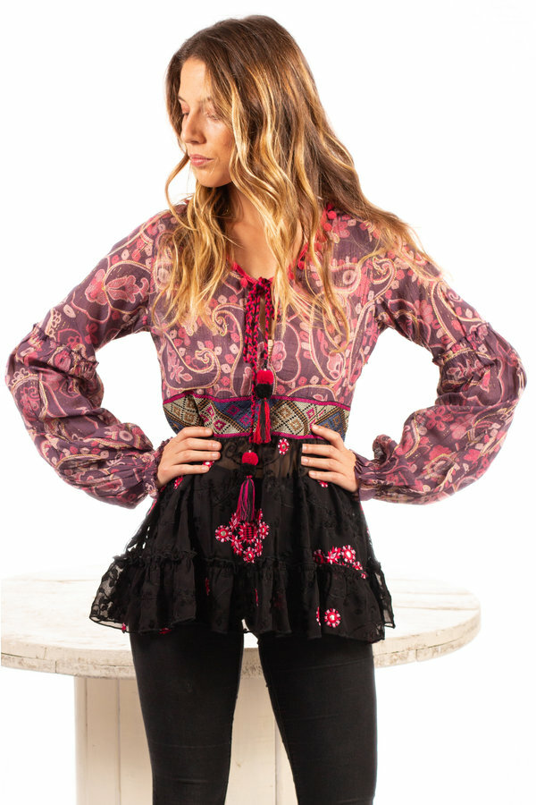 Savage Culture: Pink Pom Pom Puffed Sleeves Tunic