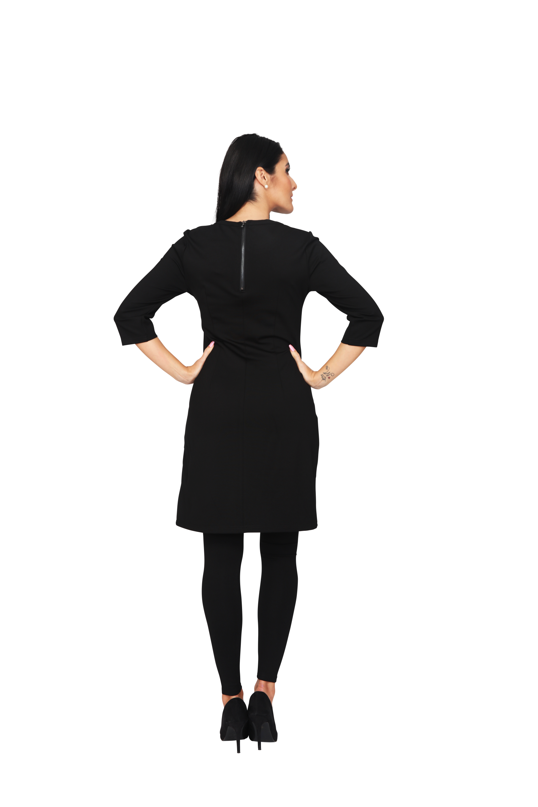 S'Quise Paris: Cropped Sleeve Faux Leather Midi Dress/Tunic