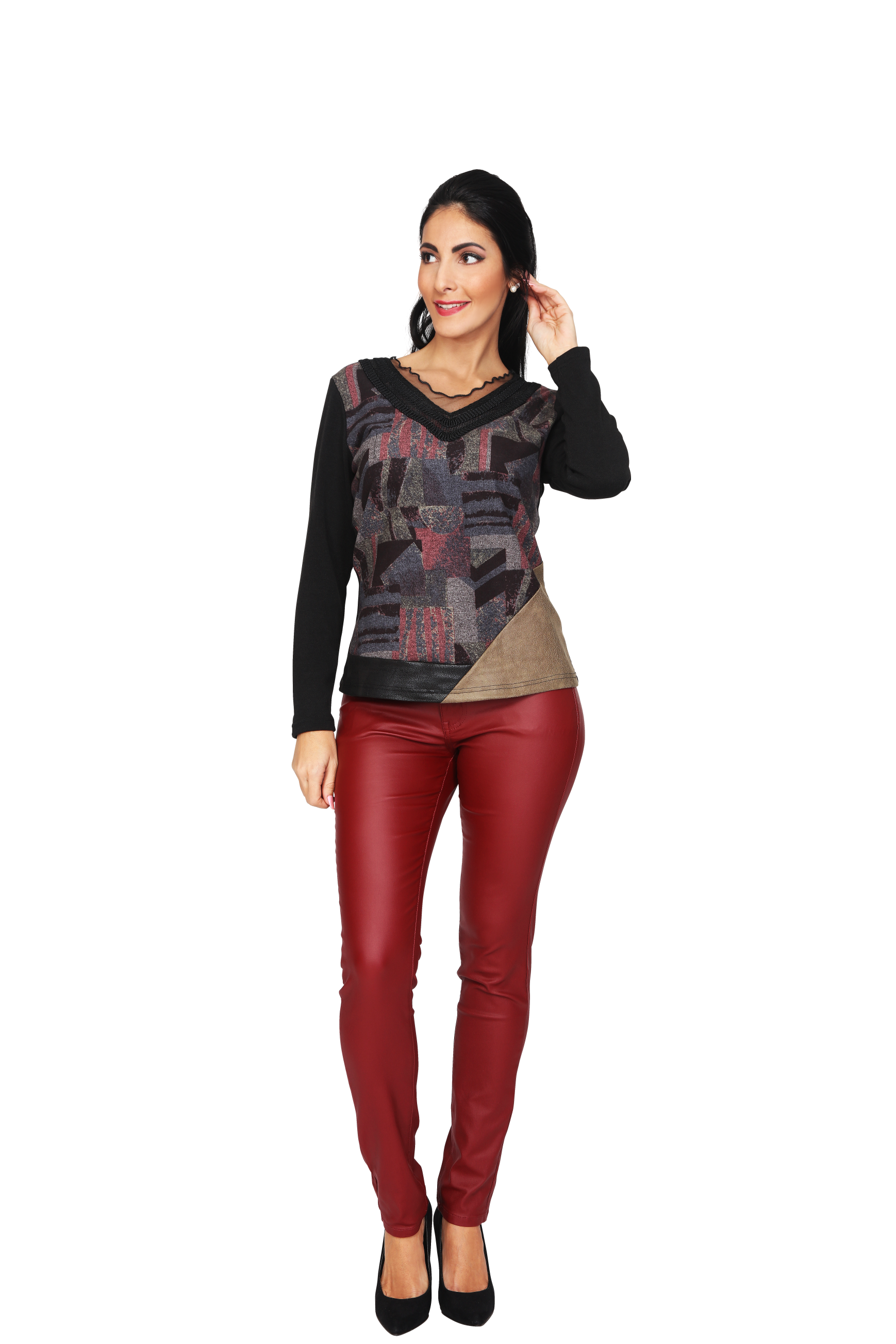 S'Quise Paris: Pink Dust & Patchwork of Vegan Leather Top