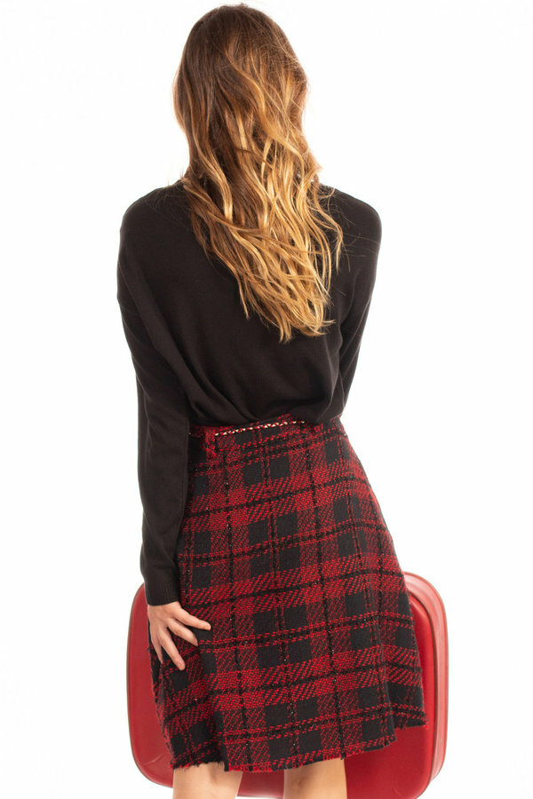 Savage Culture: Venetian Red Checkered Fringed Midi Skirt