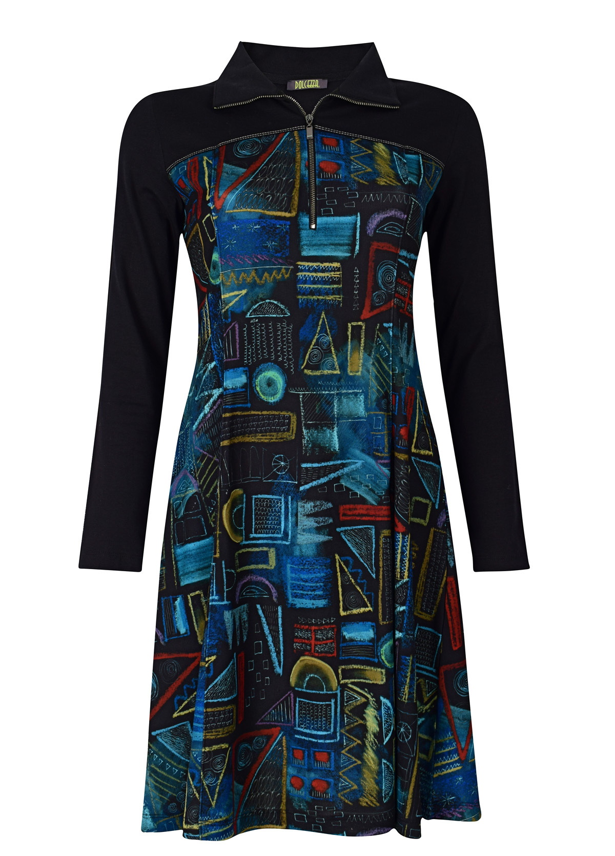 Dolcezza: Chalkboard Geometric Graffiti A-line Dress (1 Left!) Dolcezza_59193