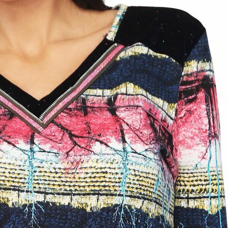 S'Quise Paris: Pink Forest Velvet Hem Sweater Top