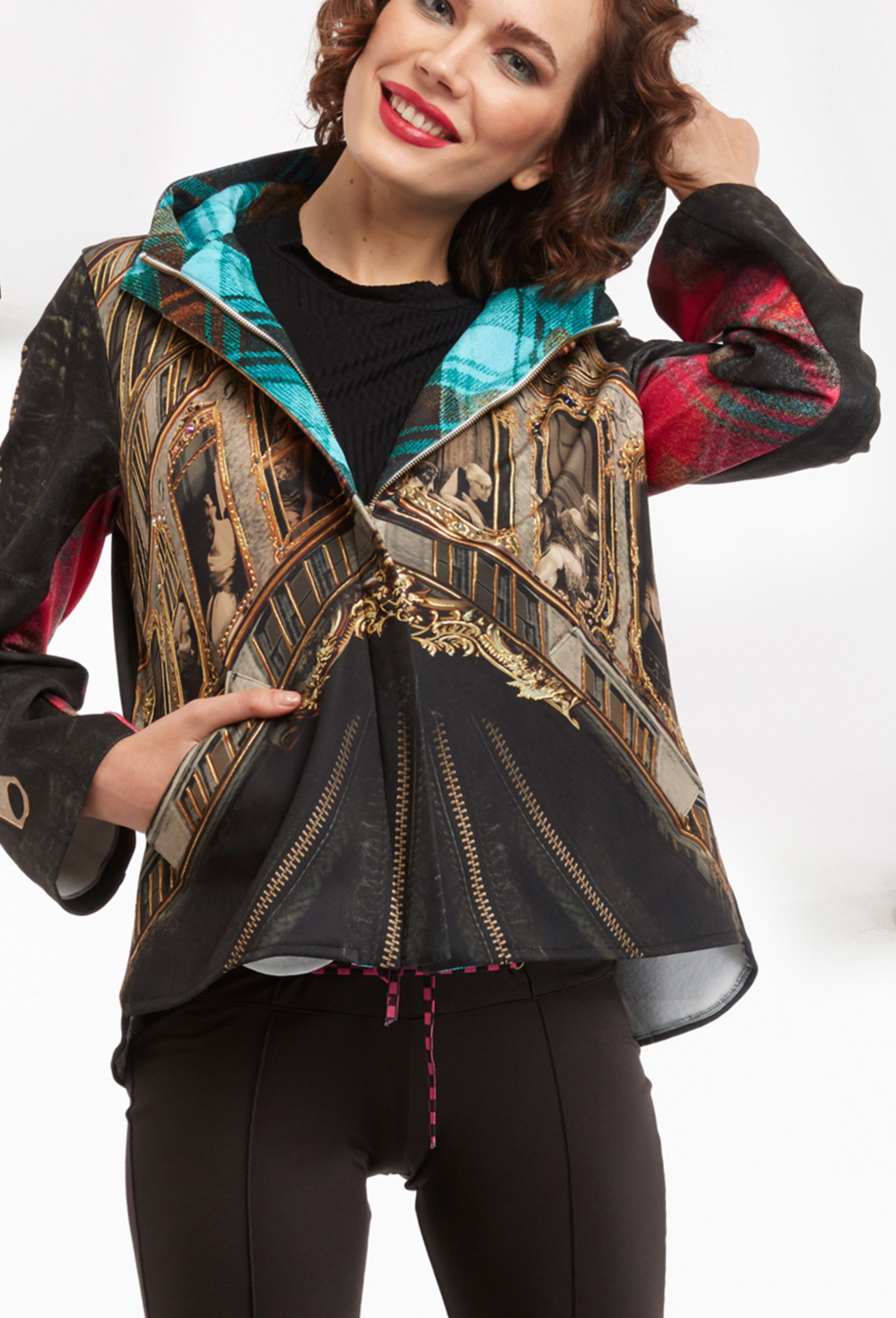 IPNG: Biker Chic Let It Snow Plaid Illusion High Low Coat IPNG_LISCO-024