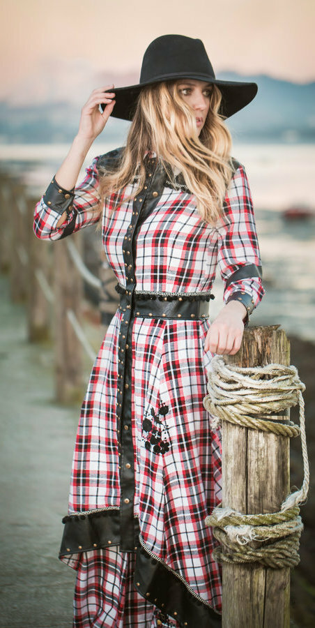Savage Culture: Checkered Vegan Leather Waist Moto Dress SAVAGE_37072