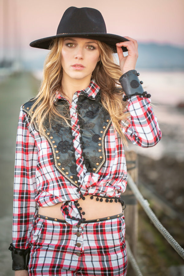 Savage Culture: Checkered Vegan Leather Collared Blouse SAVAGE_37070