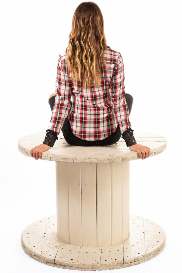 Savage Culture: Checkered Vegan Leather Collared Blouse