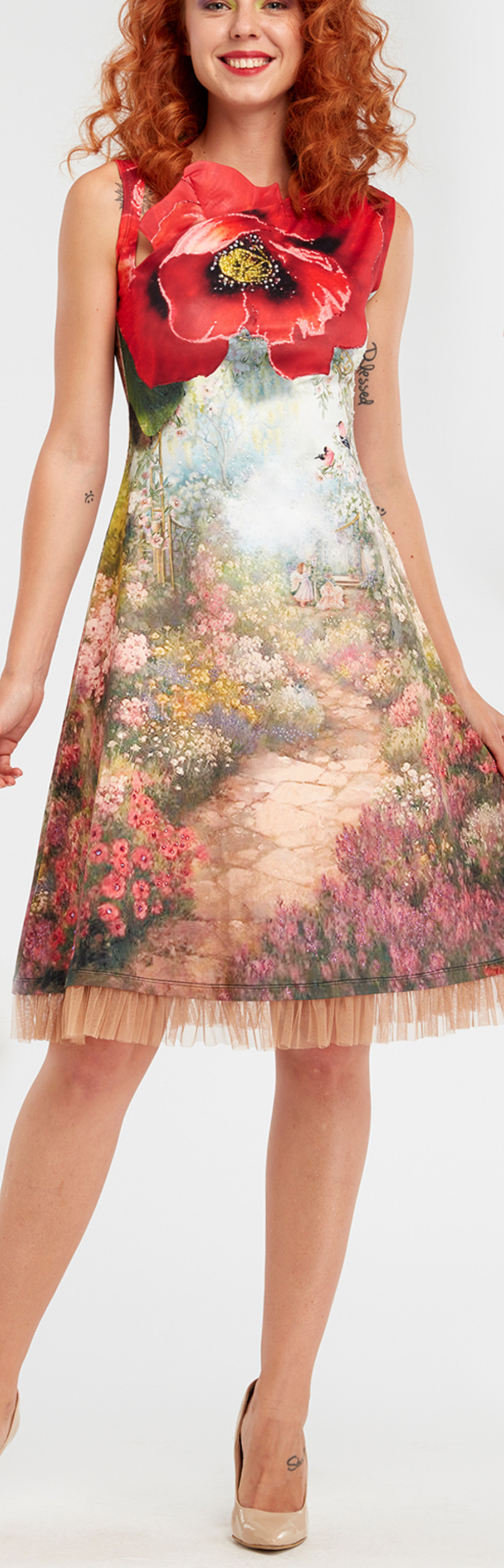 IPNG: Carnation 3D Illusion Neckline In Paradiso Midi Gown