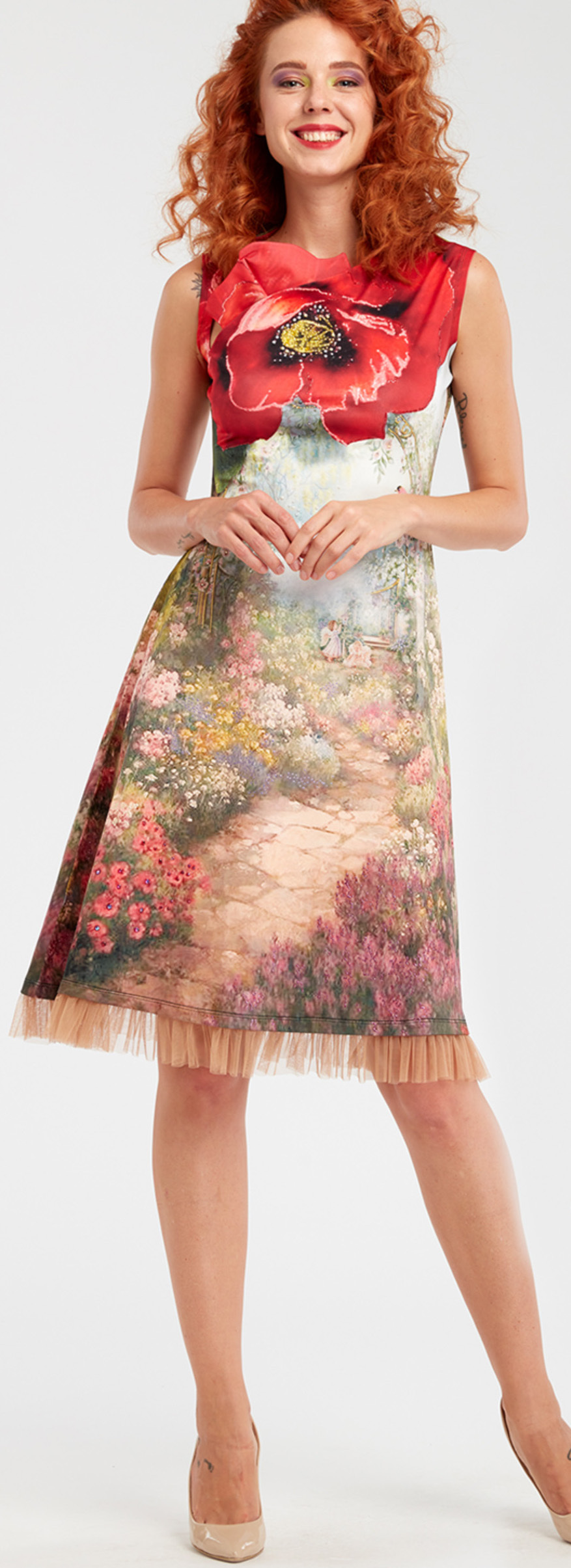 IPNG: Carnation 3D Illusion Neckline In Paradiso Midi Gown IPNG_IPD-066
