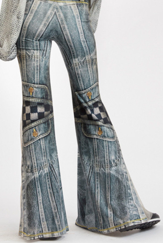 IPNG: Destructive Denim & Knit Illusion Grand Familia Flare Pants