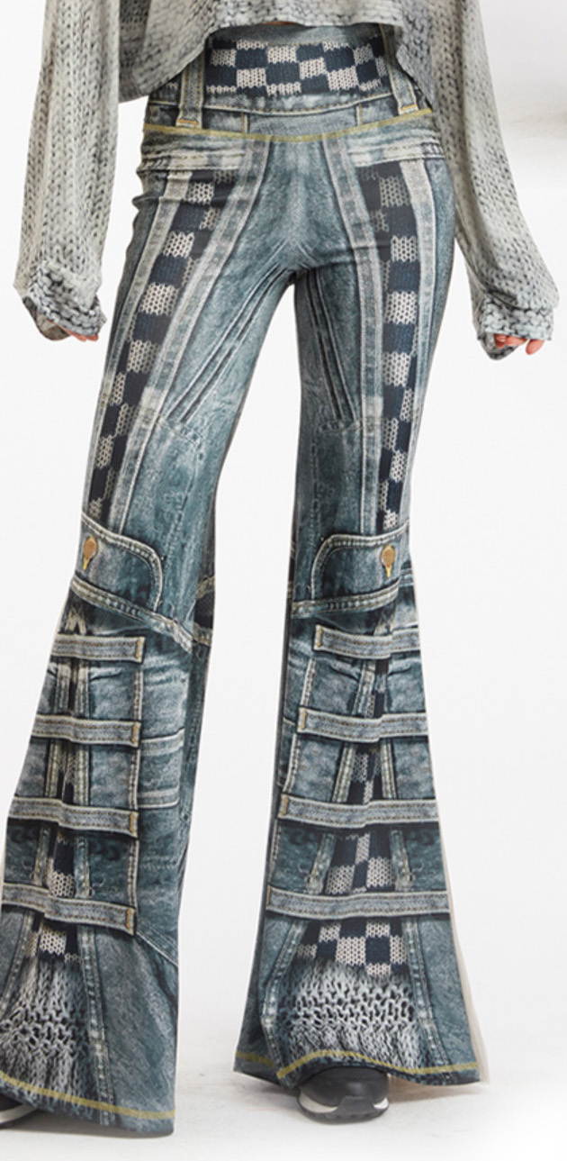 IPNG: Destructive Denim & Knit Illusion Grand Familia Flare Pants