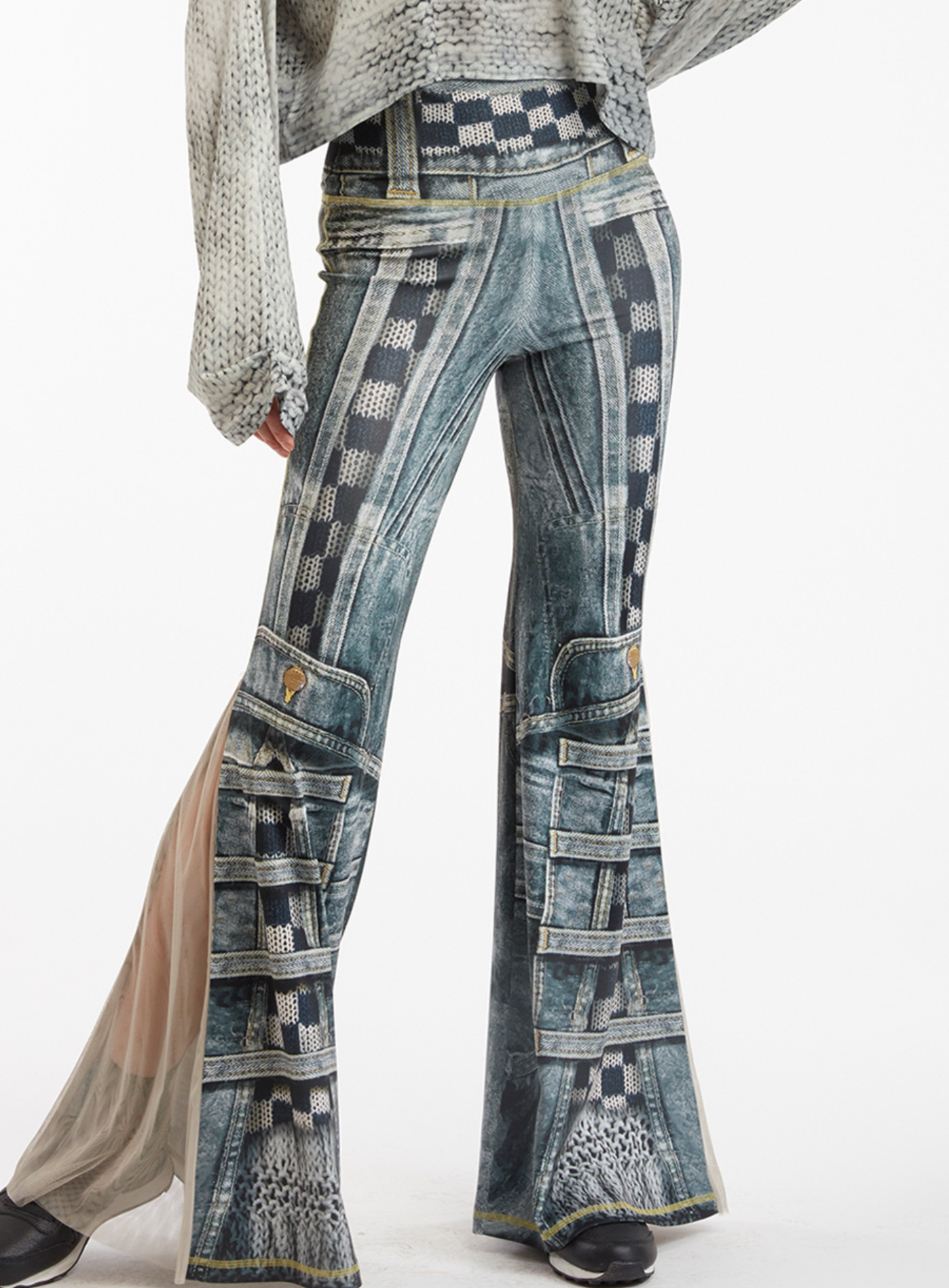 IPNG: Destructive Denim & Knit Illusion Grand Familia Flare Pants IPNG_GFYP-064