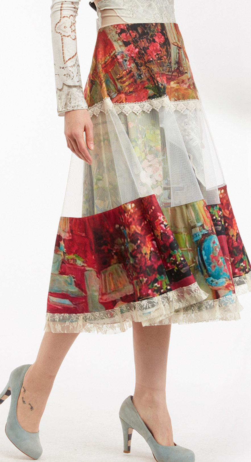 IPNG: Pink Living Room Illusion High Waist Poetic Layers Skirt
