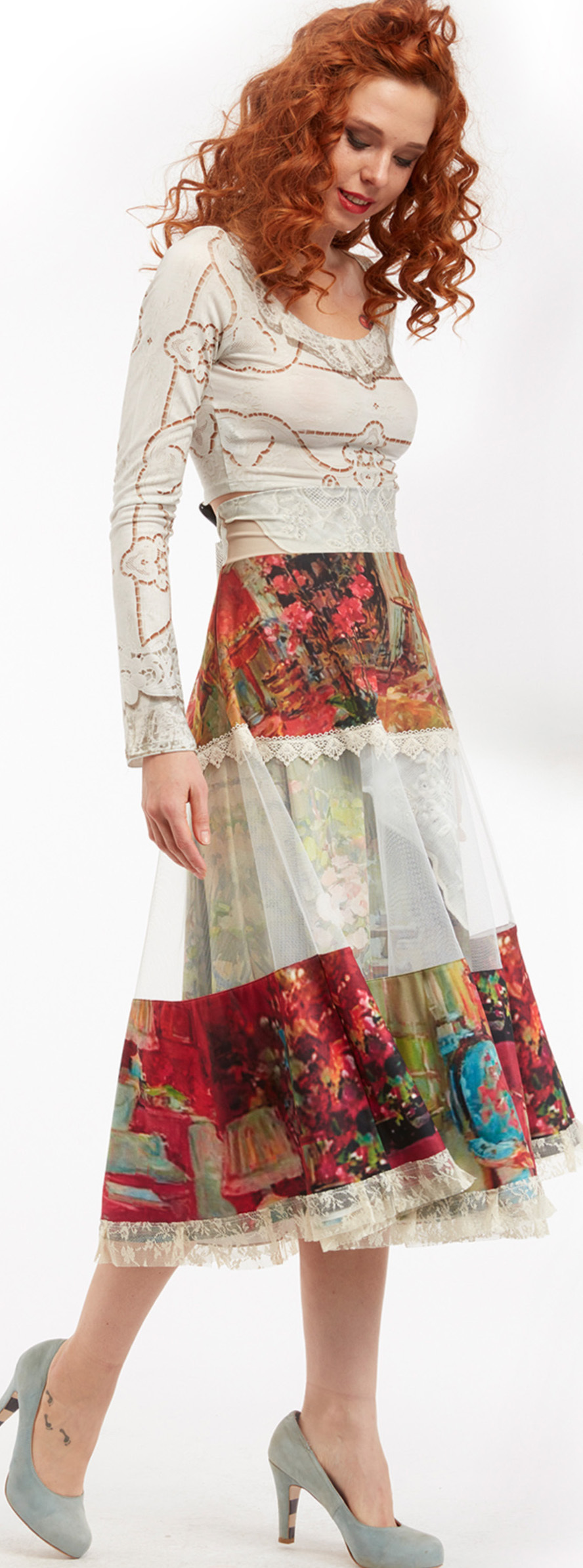 IPNG: Pink Living Room Illusion High Waist Poetic Layers Skirt