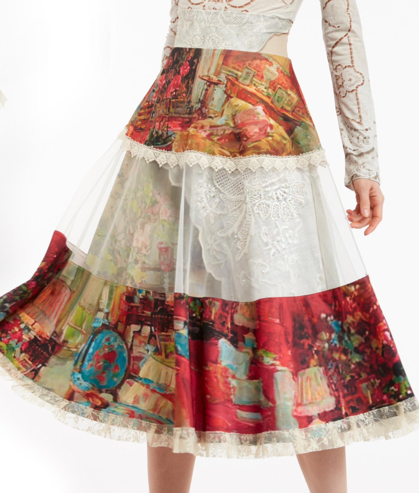 IPNG: Pink Living Room Illusion High Waist Poetic Layers Skirt IPNG_PLSKH-070