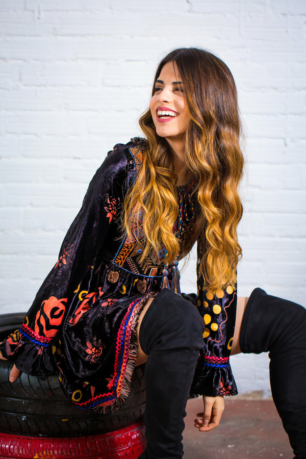 Savage Culture: Pink Orange Rose Velvet Flare Dress (1 Left!)