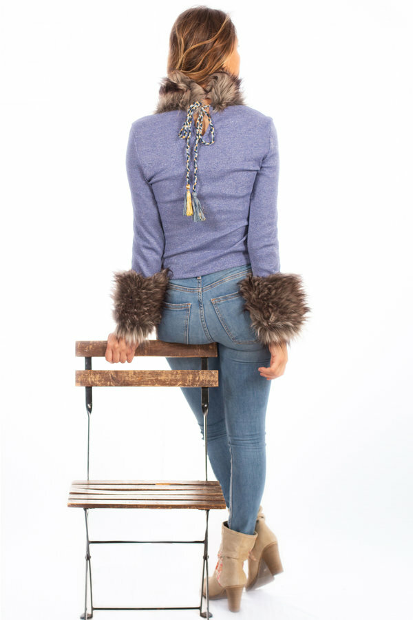 Savage Culture: Orange Rose Blue Jeans Knit Faux Fur Sweater