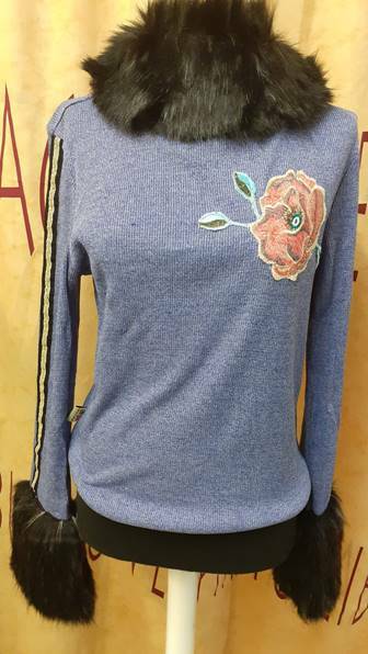 Savage Culture: Orange Rose Blue Jeans Knit Faux Fur Sweater