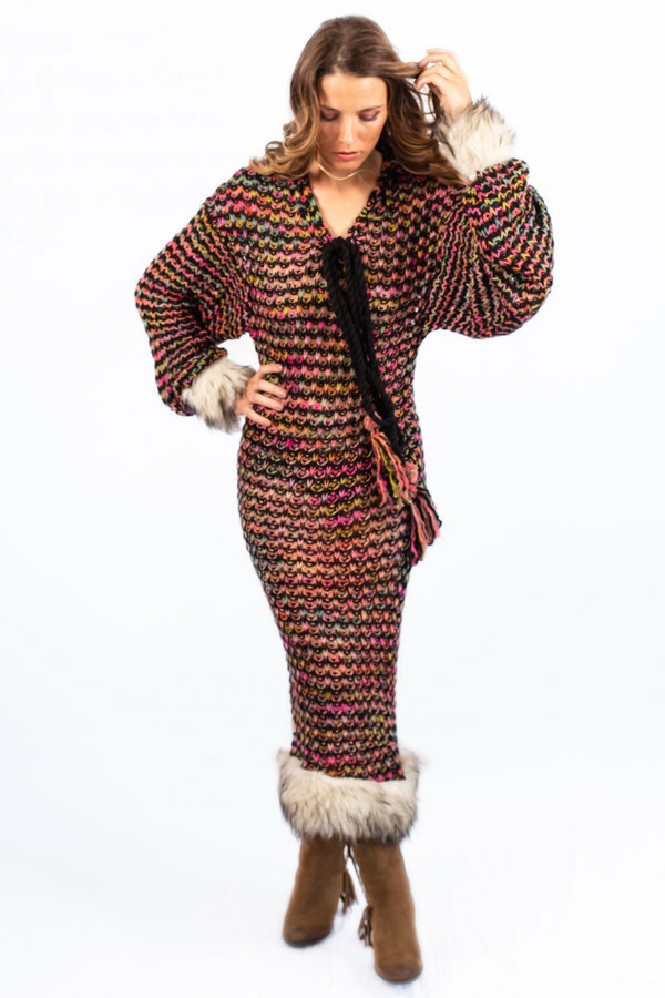 Savage Culture: Pom Pom Faux Fur Sweater Dress SAVAGE_37005
