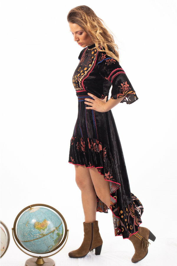 Savage Culture: Pink Orange Rose Velvet High Low Dress