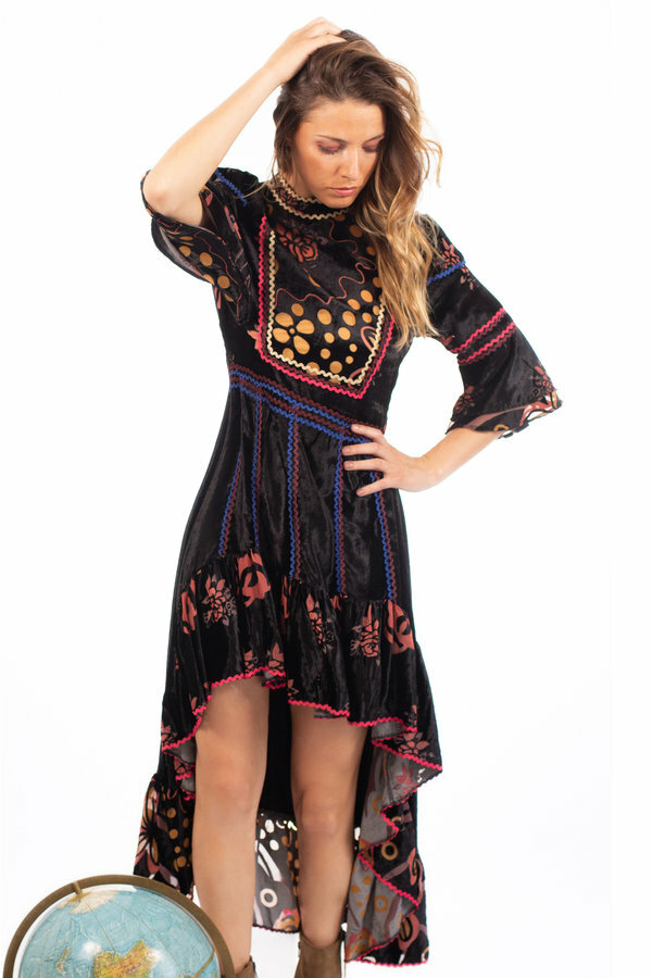 Savage Culture: Pink Orange Rose Velvet High Low Dress SAVAGE_37112