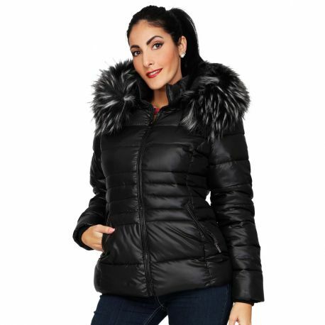 S'Quise Paris: Sleek Puffer Faux Fur Jacket With Removable Hood SQ_DC1003