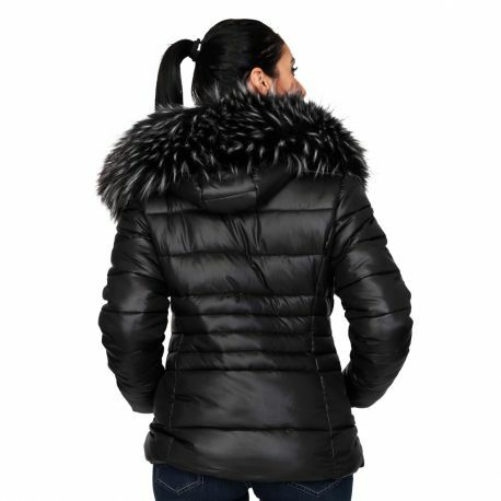 S'Quise Paris: Sleek Puffer Faux Fur Jacket With Removable Hood