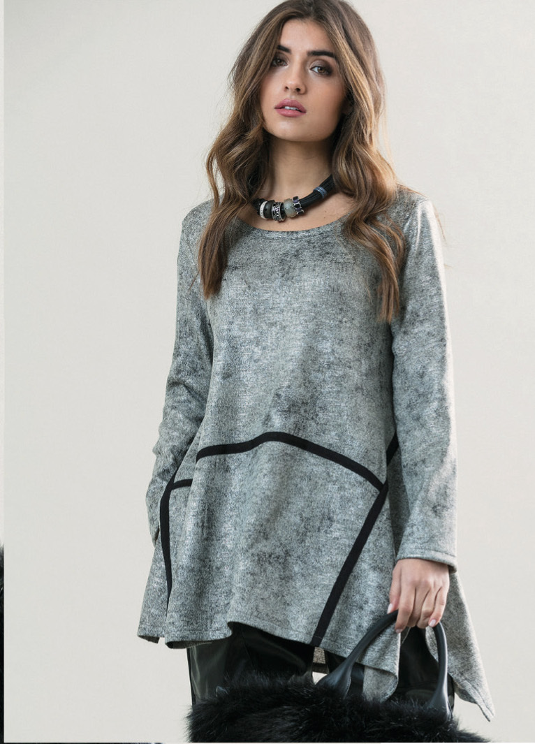 G!oze France: Platinum Devil Faux Leather Trapeze Tunic G_CALIN