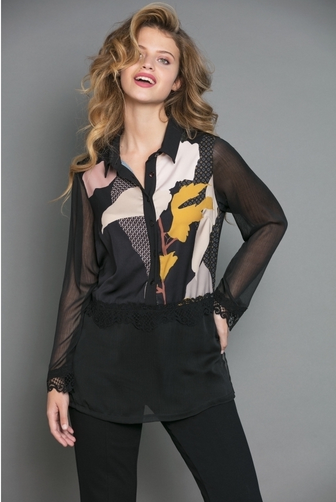 Maloka: My Favorite Flower Mesh Sleeve Long Blouse (More Colors!) MK_EMILE