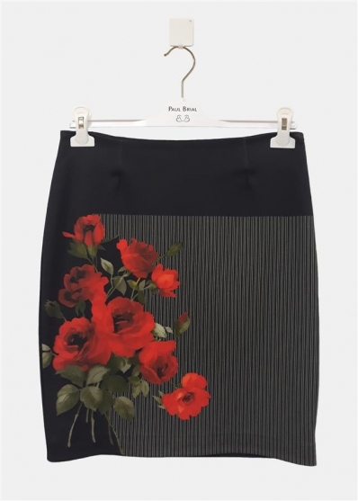 Paul Brial: Baby Red Roses Fitted Zip Skirt PB_INSOLENTE