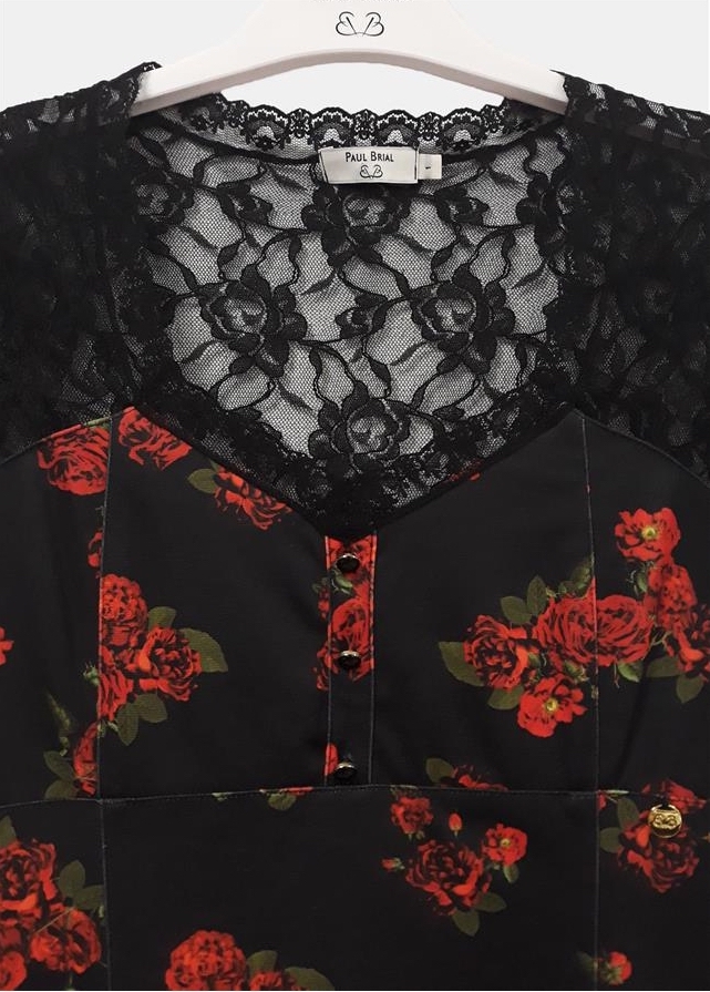 Paul Brial: Baby Roses Lace Decolletage Fitted Dress