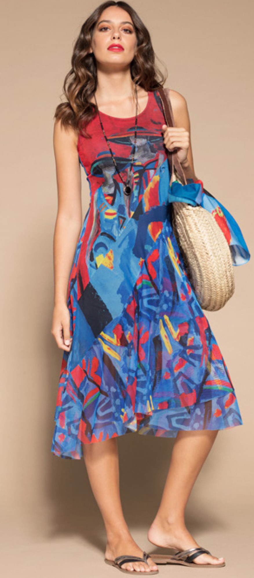 Maloka: Colors Of Picasso's Gypsy Beauty Abstract Art Midi Sundress MK_GAUDI