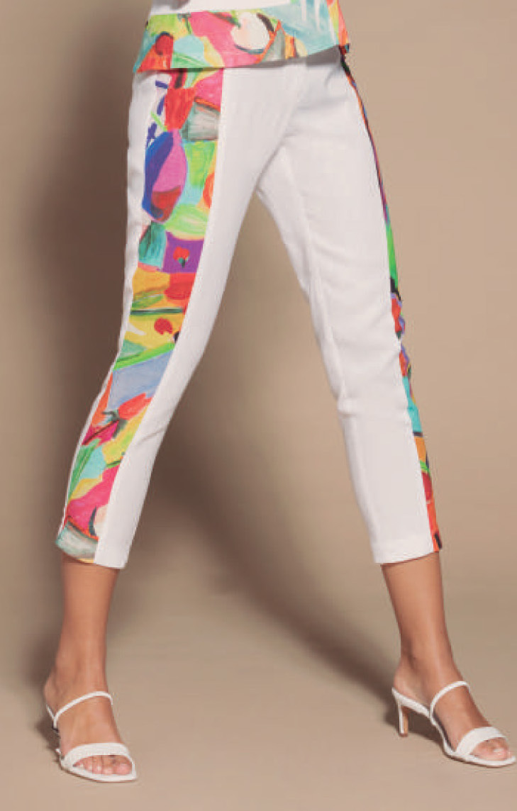 Maloka: Cherry Tulips Cropped Abstract Art Linen Pants MK_CHERRI