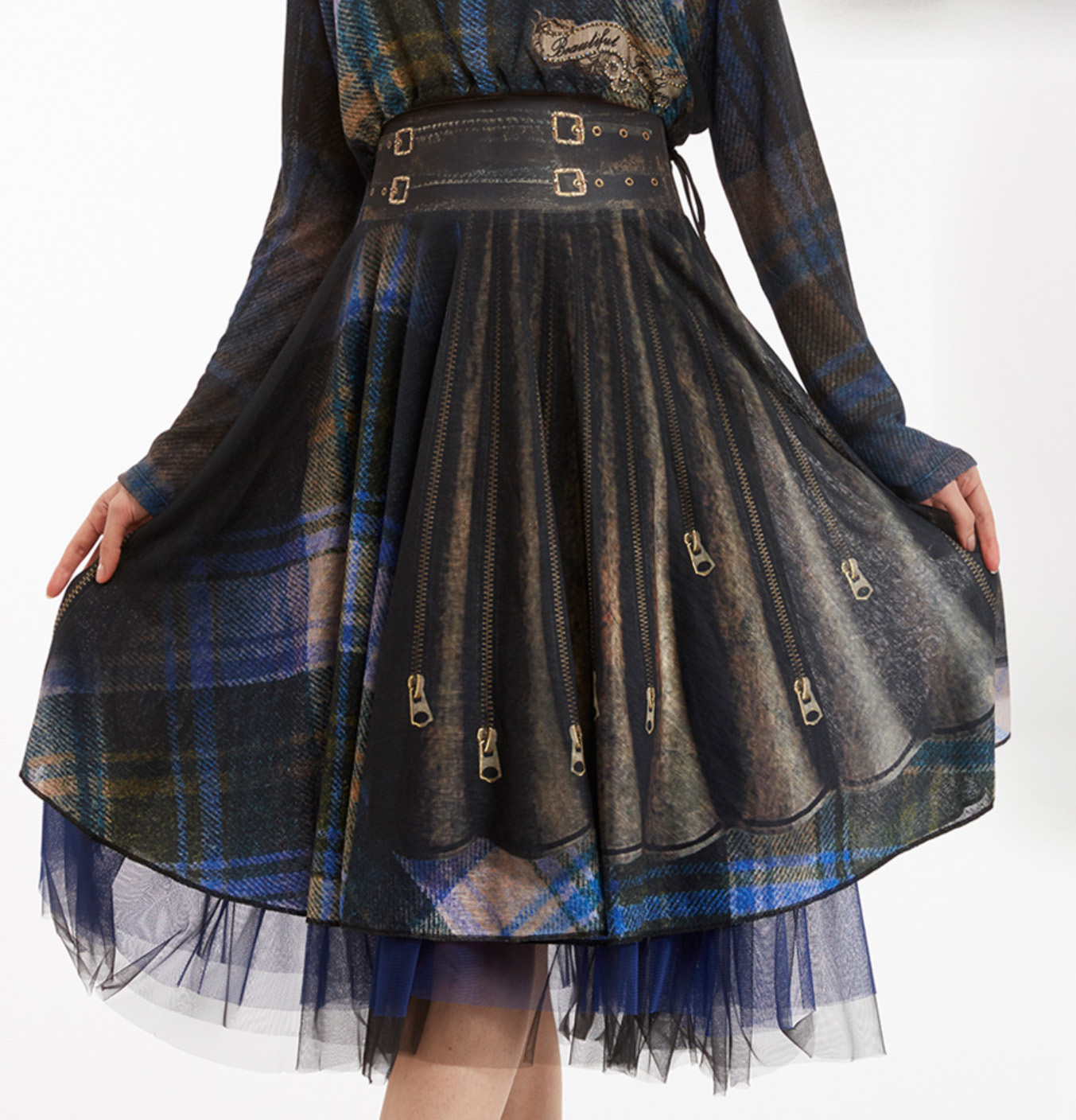 IPNG: Biker Chic Let It Snow Plaid Illusion Four Corners Skirt (Some Ship Immed!) IPNG_LISSKS-006