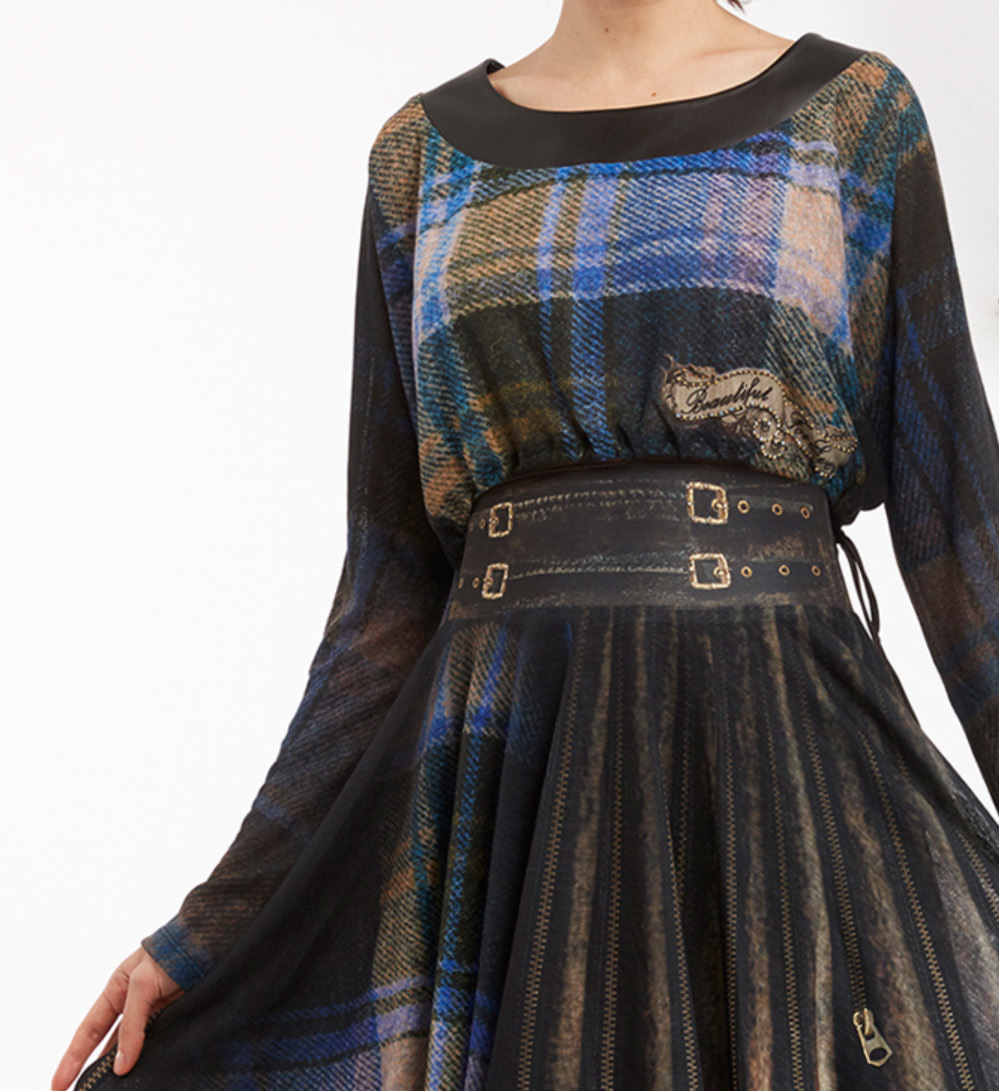 IPNG: Biker Chic Let It Snow Blue Plaid Illusion Blouse T Mini
