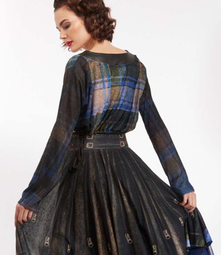 IPNG: Biker Chic Let It Snow Blue Plaid Illusion Blouse T Mini