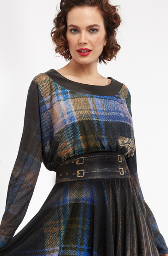 IPNG: Biker Chic Let It Snow Blue Plaid Illusion Blouse T Mini IPNG_LISBTM-017