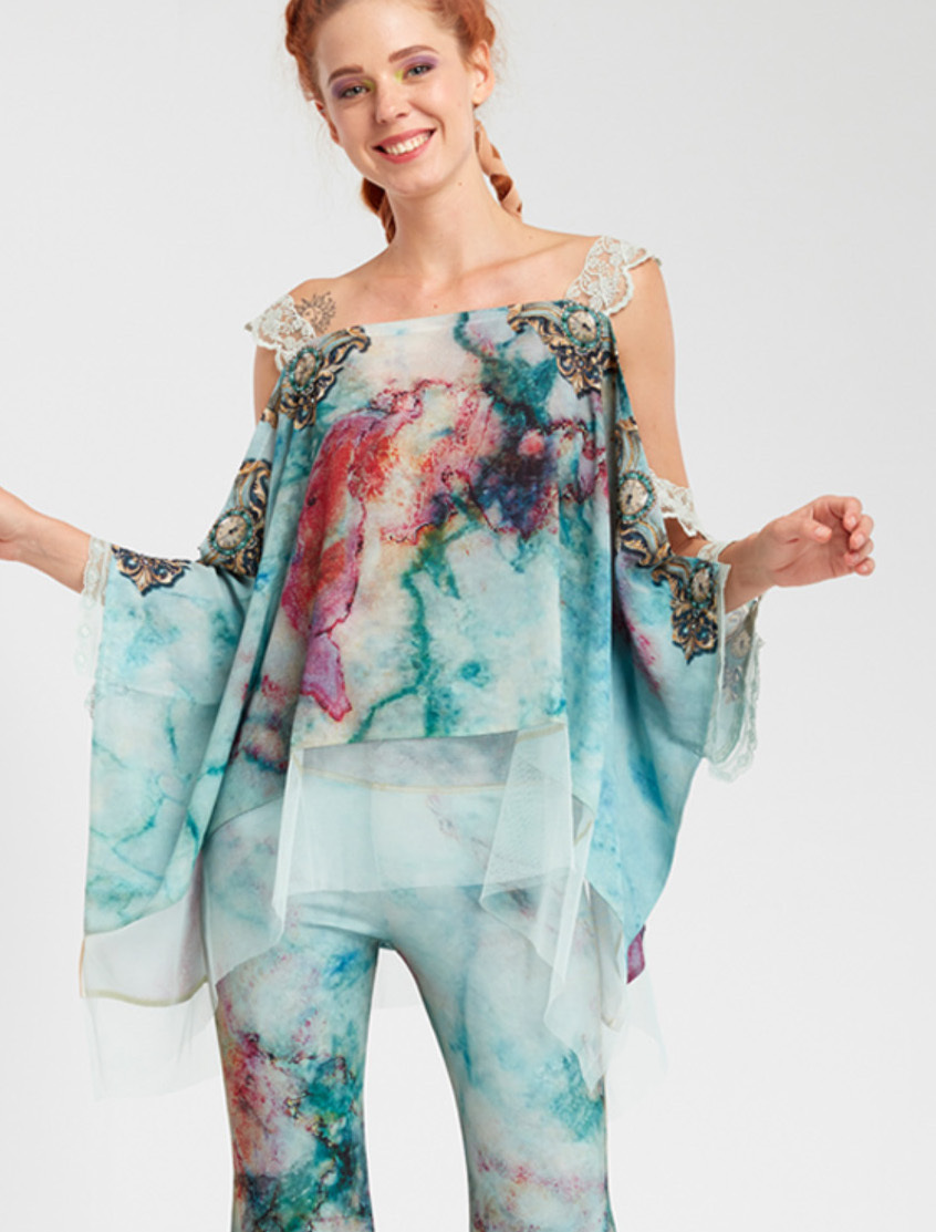 IPNG: Inna Me Rose Reflection Illusion Shawl Blouse Tunic