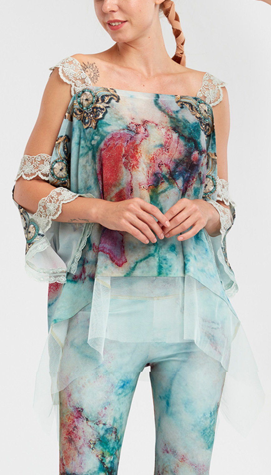 IPNG: Inna Me Rose Reflection Illusion Shawl Blouse Tunic IPNG_TIMSB-044