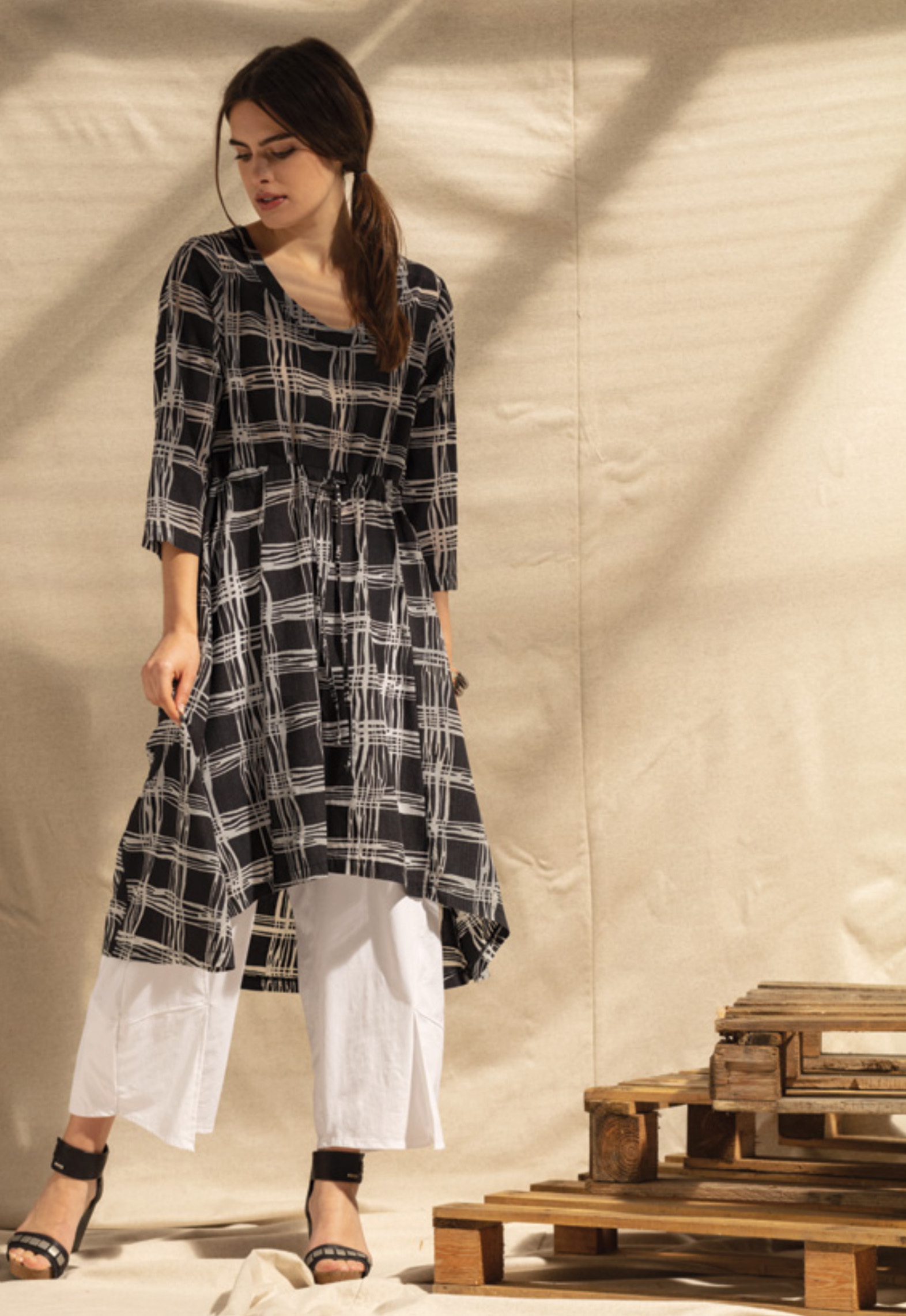 G!oze France: Streets Of Naples Pull Tie Asymmetrical Long Tunic