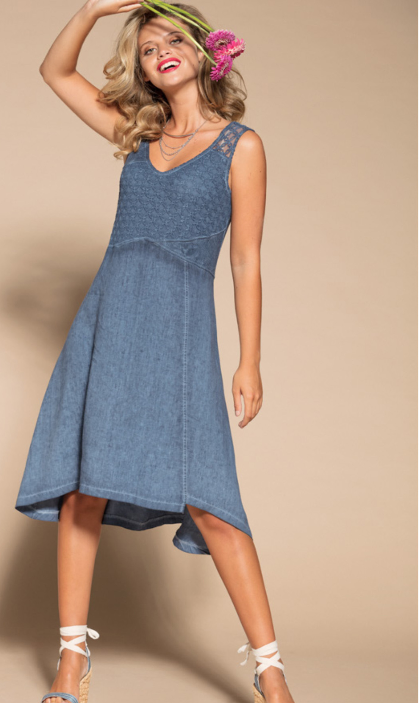Maloka: Brushed Cotton High Waisted Midi Dress MK_TEDDIE