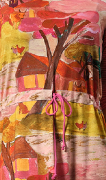 Paul Brial: Pink Forest Canvas Pull Tie High Waist Midi Dress