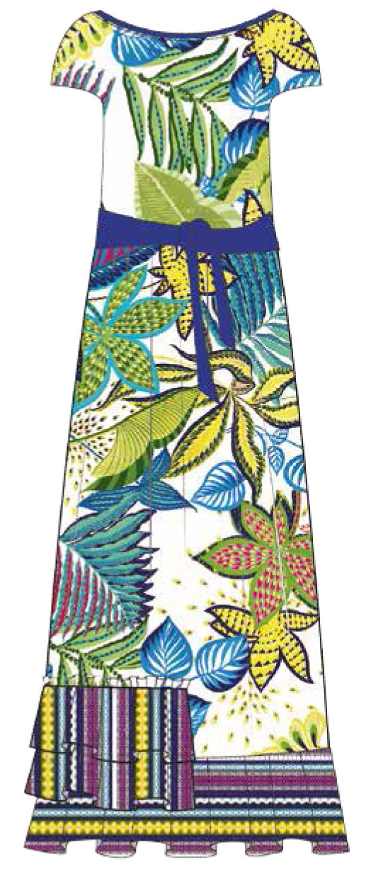 Paul Brial: French Polynesian Flower Crinkled Hem Maxi Dress