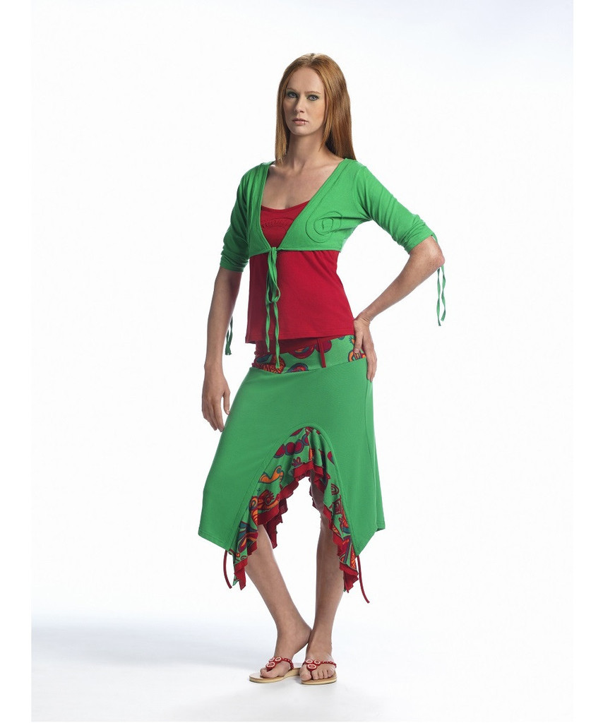 Coline USA: Blooming Green Asymmetrical Skirt COLINE_JU13659_GREEN